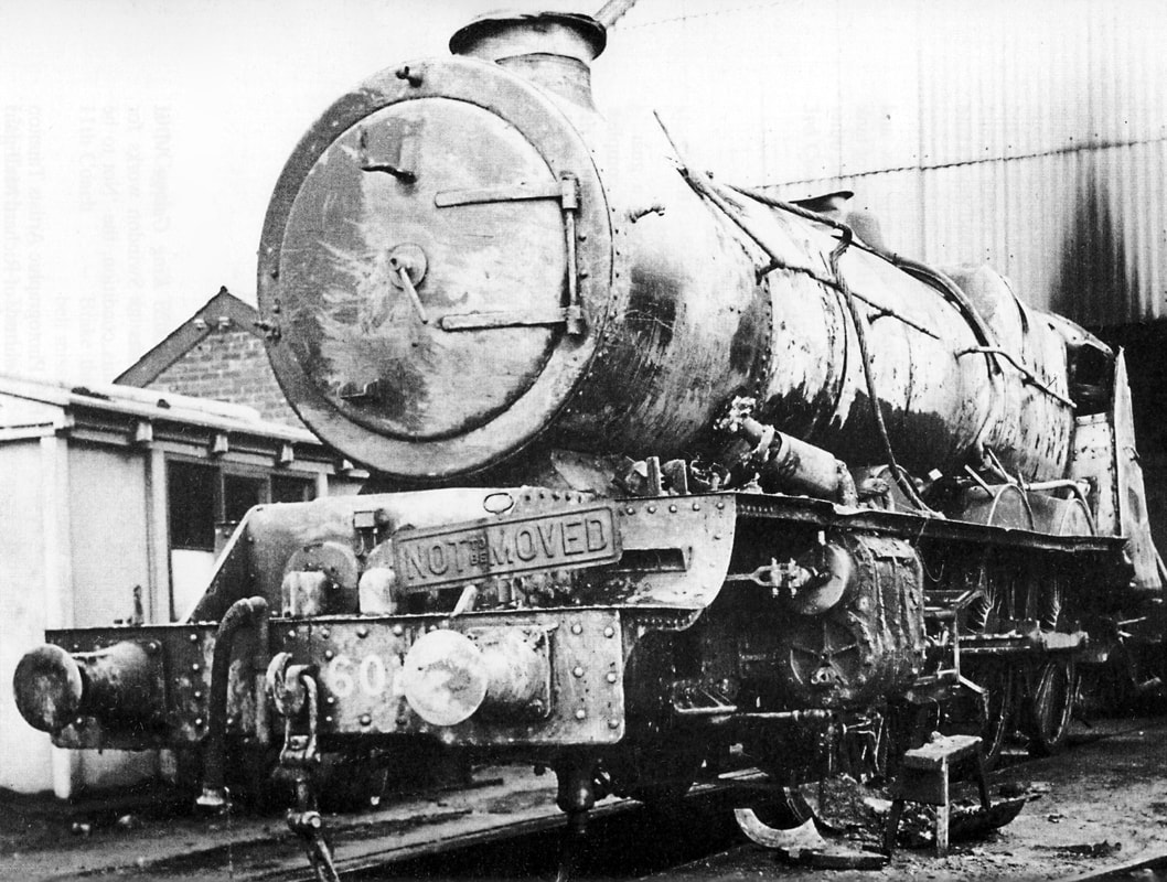 Great Western Railway 'King' class locomotive 6028 'King George VI' after being recovered from Norton Fitzwarren in 1940